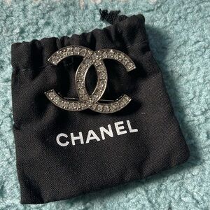 Chanel Crystal CC Brooch in Silver